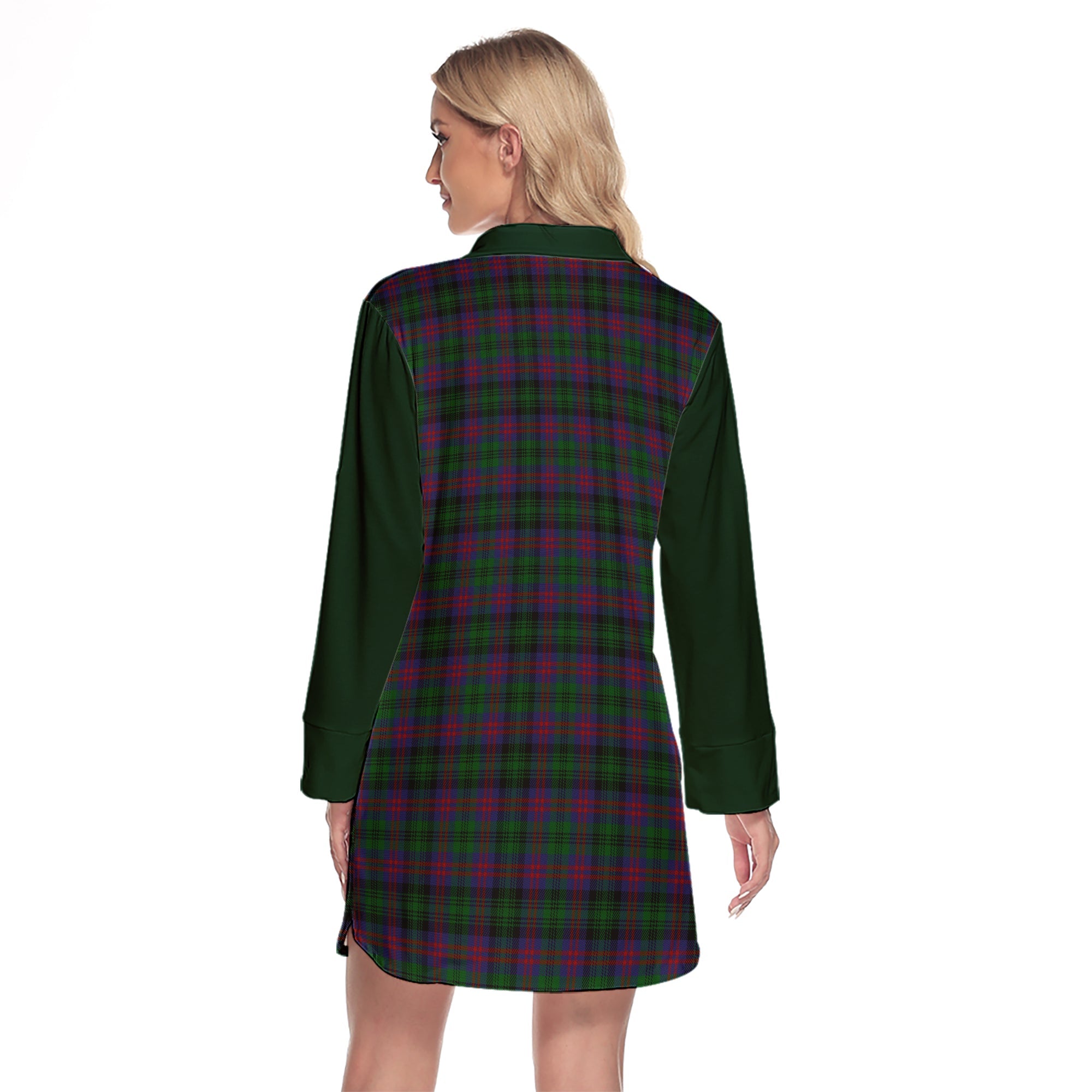 MacLachlan Hunting Tartan Women's Lapel Shirt Dress With Long Sleeve