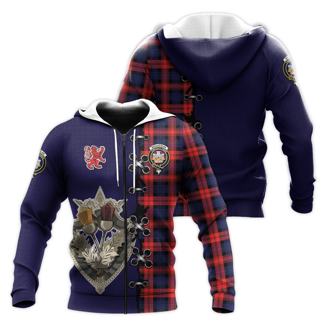 MacLachlan Modern Tartan Hoodie - Lion Rampant And Celtic Thistle Style