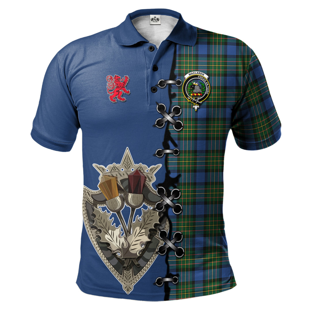 MacLaren Ancient Tartan Polo Shirt - Lion Rampant And Celtic Thistle Style