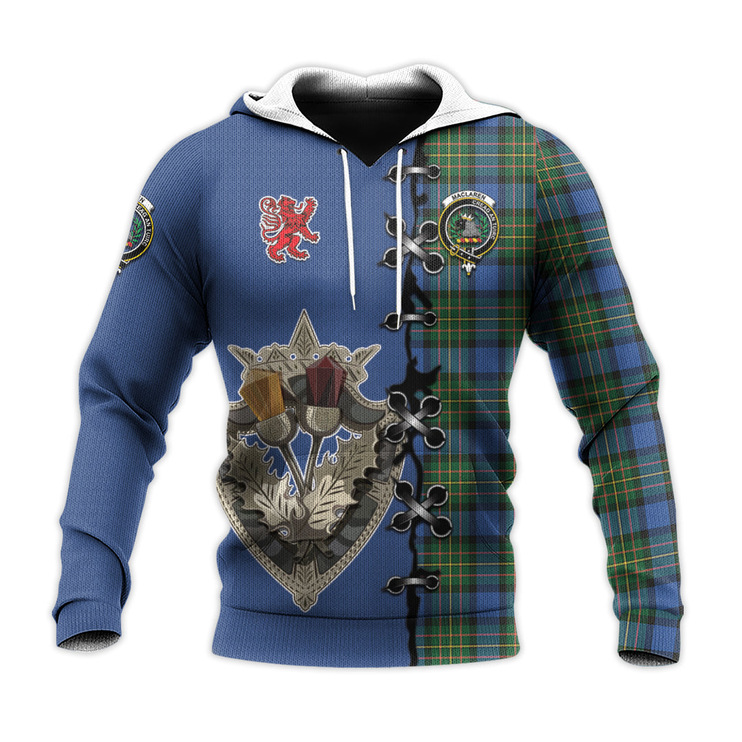 MacLaren Ancient Tartan Hoodie - Lion Rampant And Celtic Thistle Style