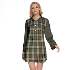 MacLaren Dress Tartan Women's Lapel Shirt Dress With Long Sleeve