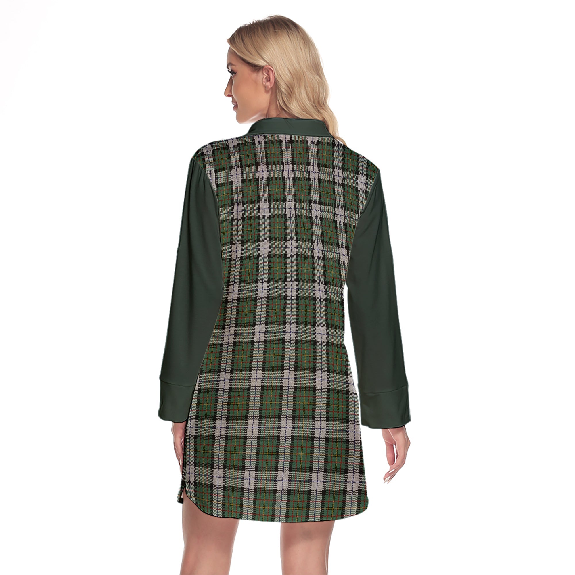 MacLaren Dress Tartan Women's Lapel Shirt Dress With Long Sleeve