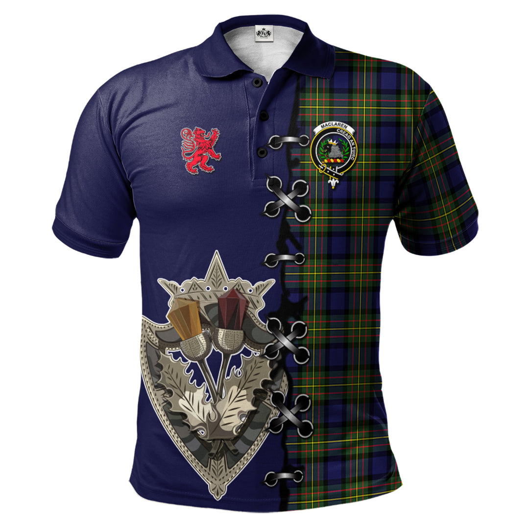 MacLaren Modern Tartan Polo Shirt - Lion Rampant And Celtic Thistle Style