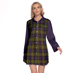 MacLaren Modern Tartan Women's Lapel Shirt Dress With Long Sleeve