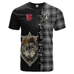 MacLean Black and White Tartan T-shirt - Lion Rampant And Celtic Thistle Style