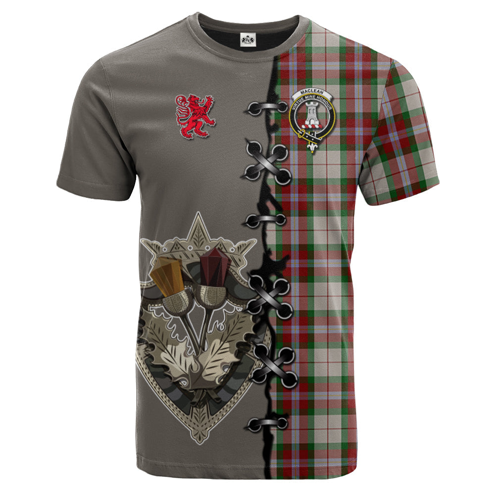 MacLean Dress Tartan T-shirt - Lion Rampant And Celtic Thistle Style