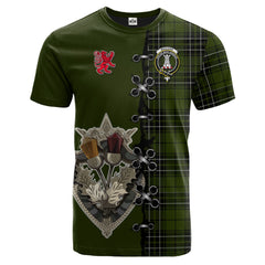 MacLean Hunting Tartan T-shirt - Lion Rampant And Celtic Thistle Style