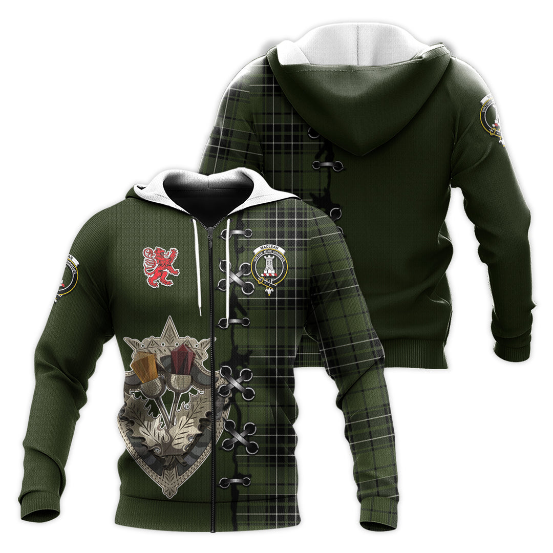 MacLean Hunting Tartan Hoodie - Lion Rampant And Celtic Thistle Style