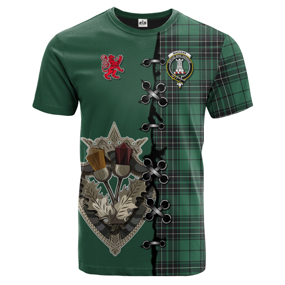 MacLean Hunting Ancient Tartan T-shirt - Lion Rampant And Celtic Thistle Style