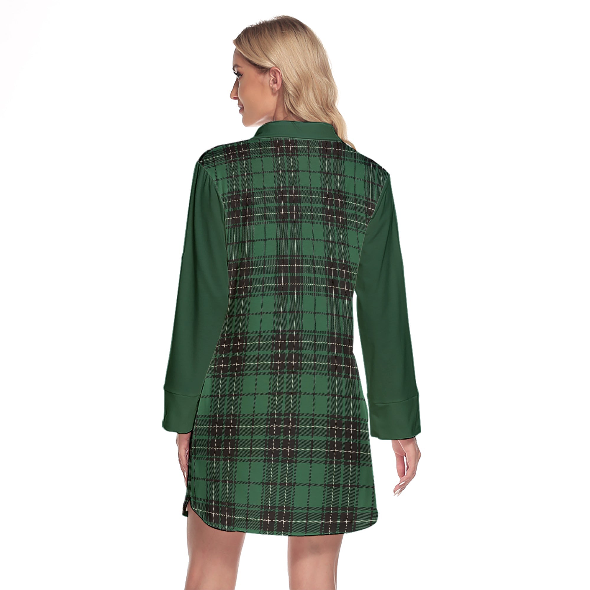 MacLean Hunting Ancient Tartan Women's Lapel Shirt Dress With Long Sleeve