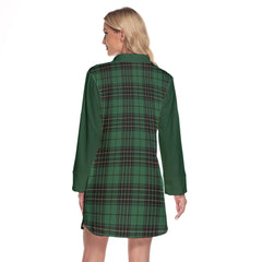 MacLean Hunting Ancient Tartan Women's Lapel Shirt Dress With Long Sleeve