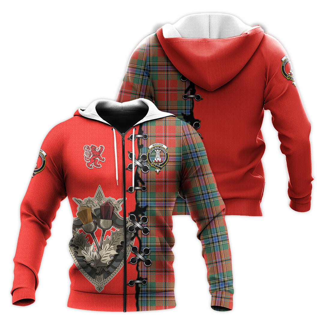 MacLean of Duart Ancient Tartan Hoodie - Lion Rampant And Celtic Thistle Style