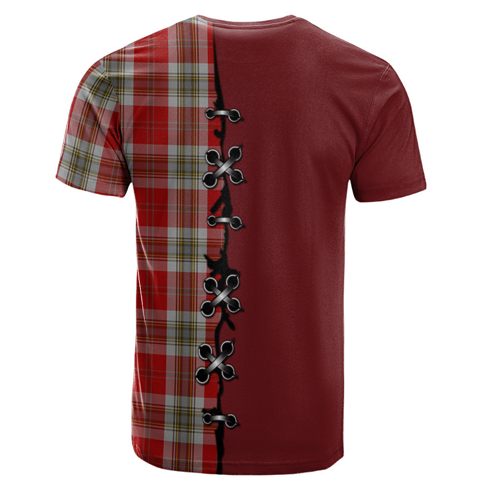 MacLean of Duart Dress Red Tartan T-shirt - Lion Rampant And Celtic Thistle Style