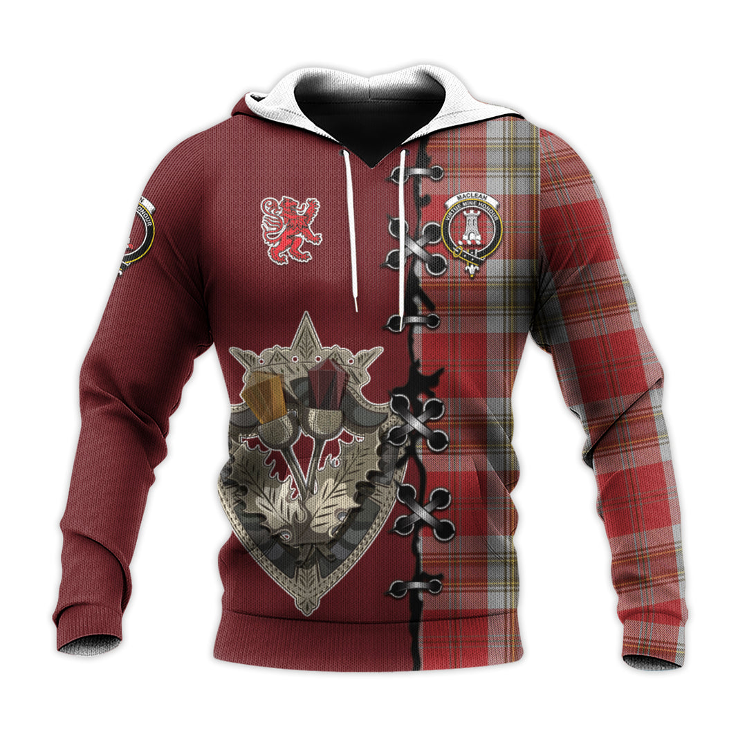 MacLean of Duart Dress Red Tartan Hoodie - Lion Rampant And Celtic Thistle Style