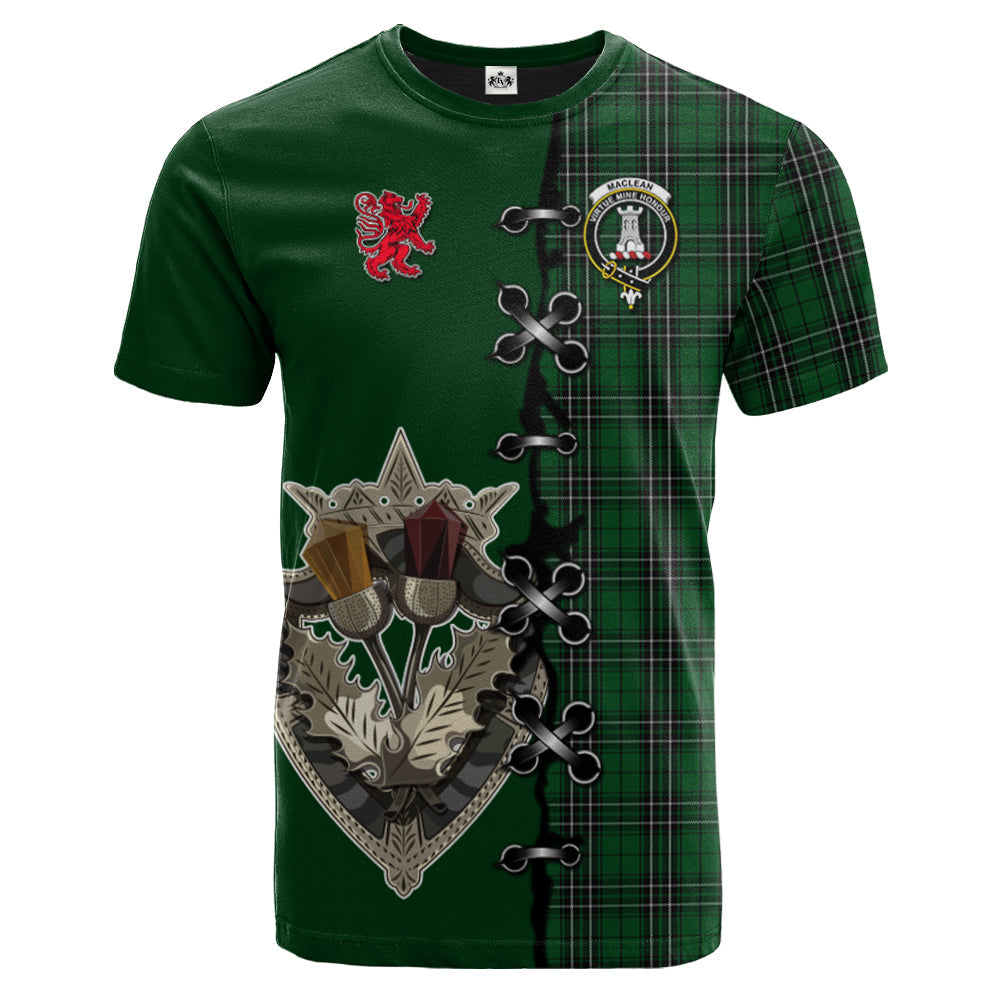 MacLean of Duart Hunting Tartan T-shirt - Lion Rampant And Celtic Thistle Style