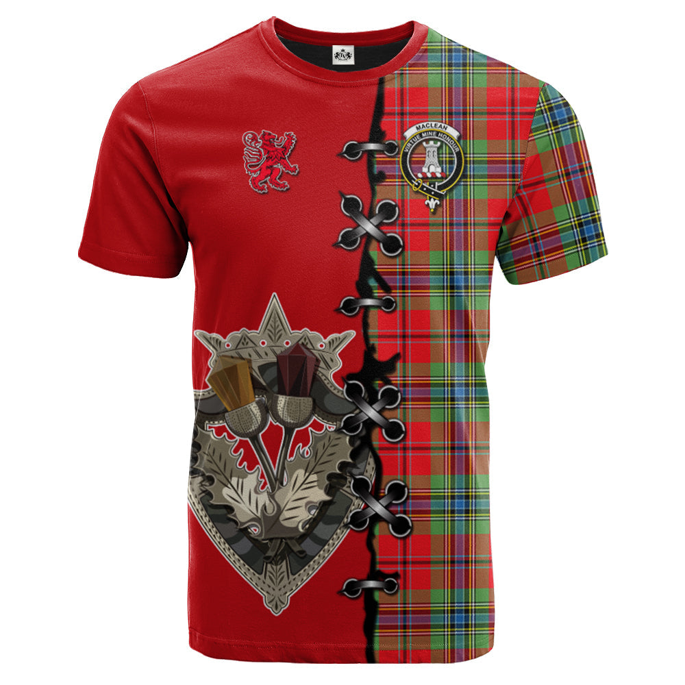 MacLean of Duart Modern Tartan T-shirt - Lion Rampant And Celtic Thistle Style