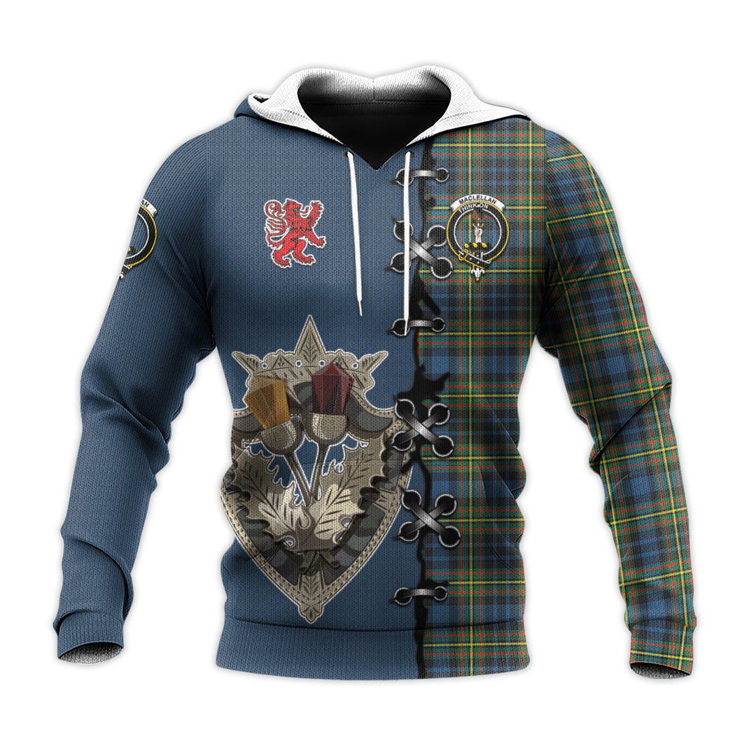 MacLellan Ancient Tartan Hoodie - Lion Rampant And Celtic Thistle Style