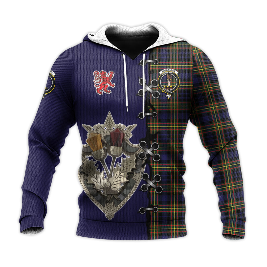 MacLellan Modern Tartan Hoodie - Lion Rampant And Celtic Thistle Style