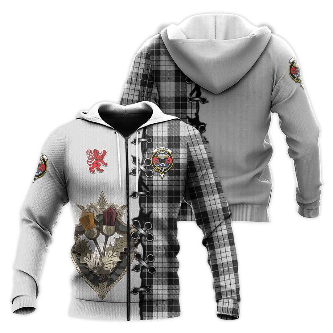 MacLeod Black and White Tartan Hoodie - Lion Rampant And Celtic Thistle Style