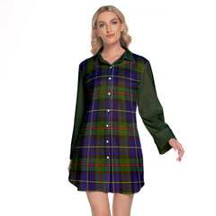 MacLeod Of Harris Modern Tartan Women's Lapel Shirt Dress With Long Sleeve