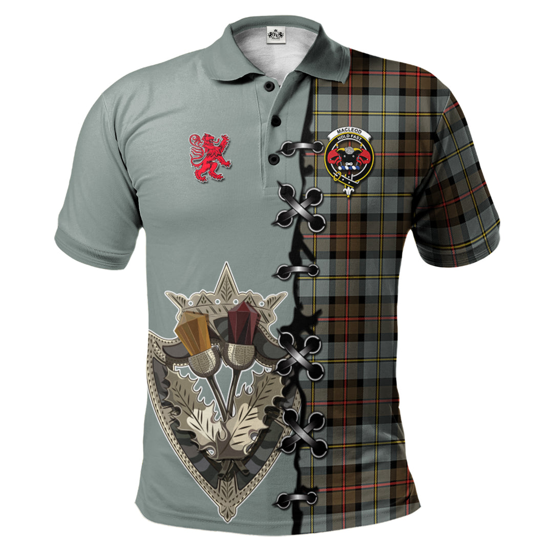 MacLeod of Harris Weathered Tartan Polo Shirt - Lion Rampant And Celtic Thistle Style