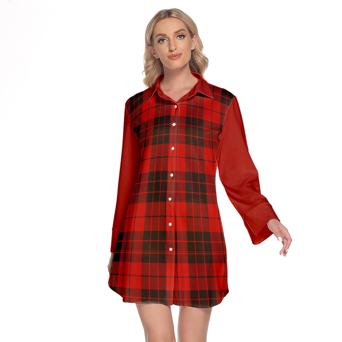 MacLeod Of Raasay Tartan Women's Lapel Shirt Dress With Long Sleeve