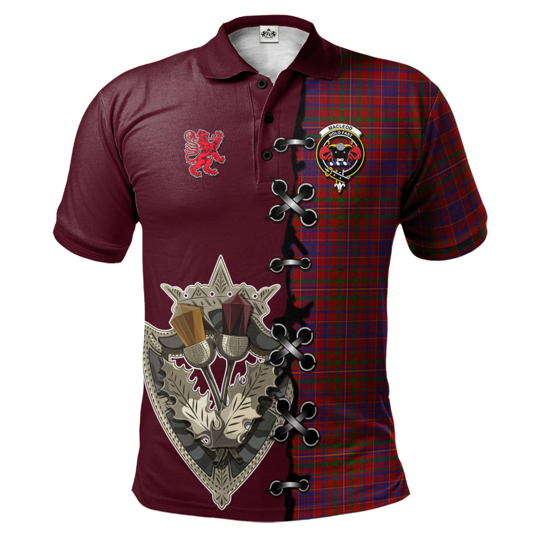 MacLeod Red Tartan Polo Shirt - Lion Rampant And Celtic Thistle Style