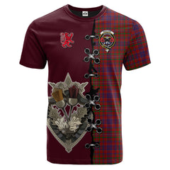 MacLeod Red Tartan T-shirt - Lion Rampant And Celtic Thistle Style