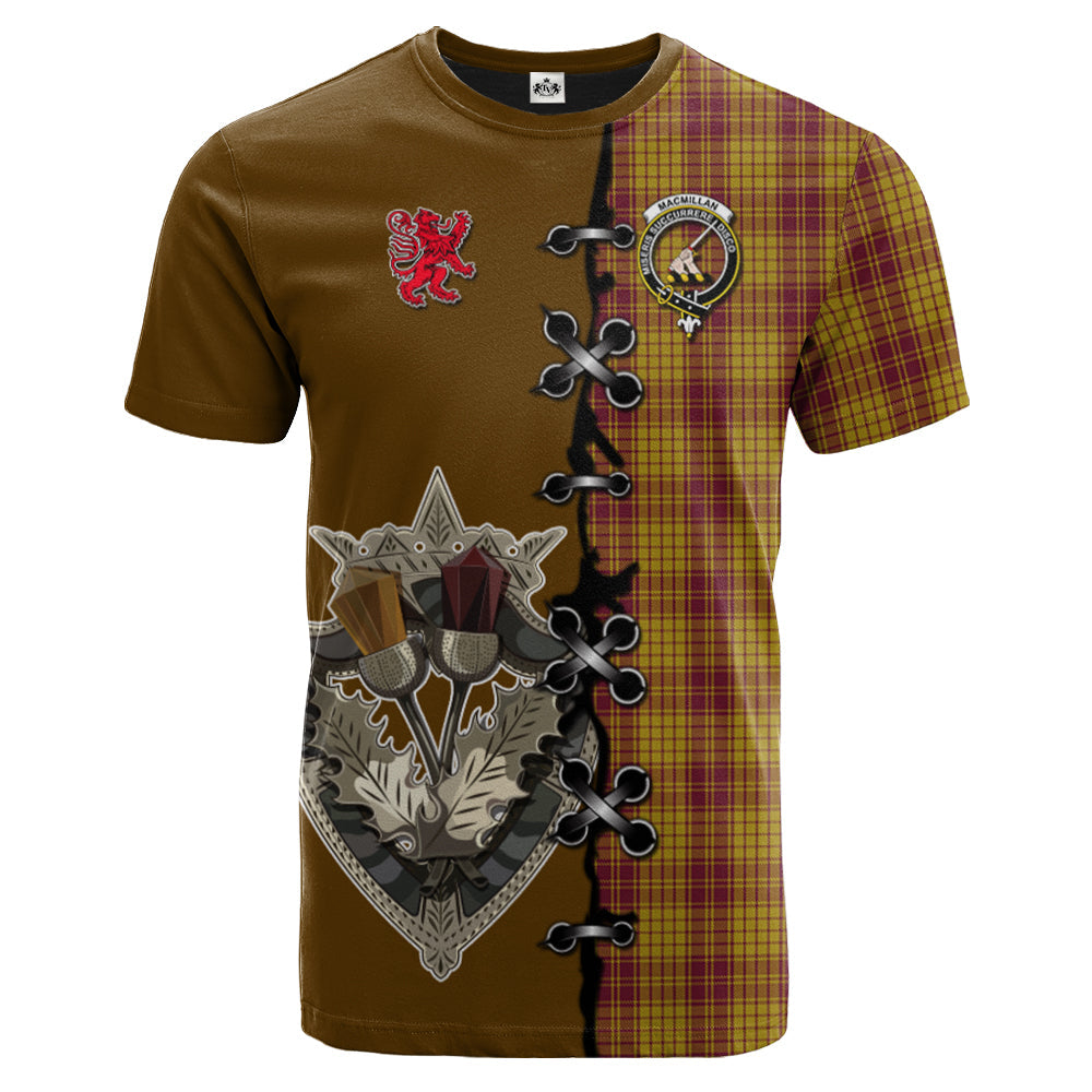 MacMillan Dress Tartan T-shirt - Lion Rampant And Celtic Thistle Style