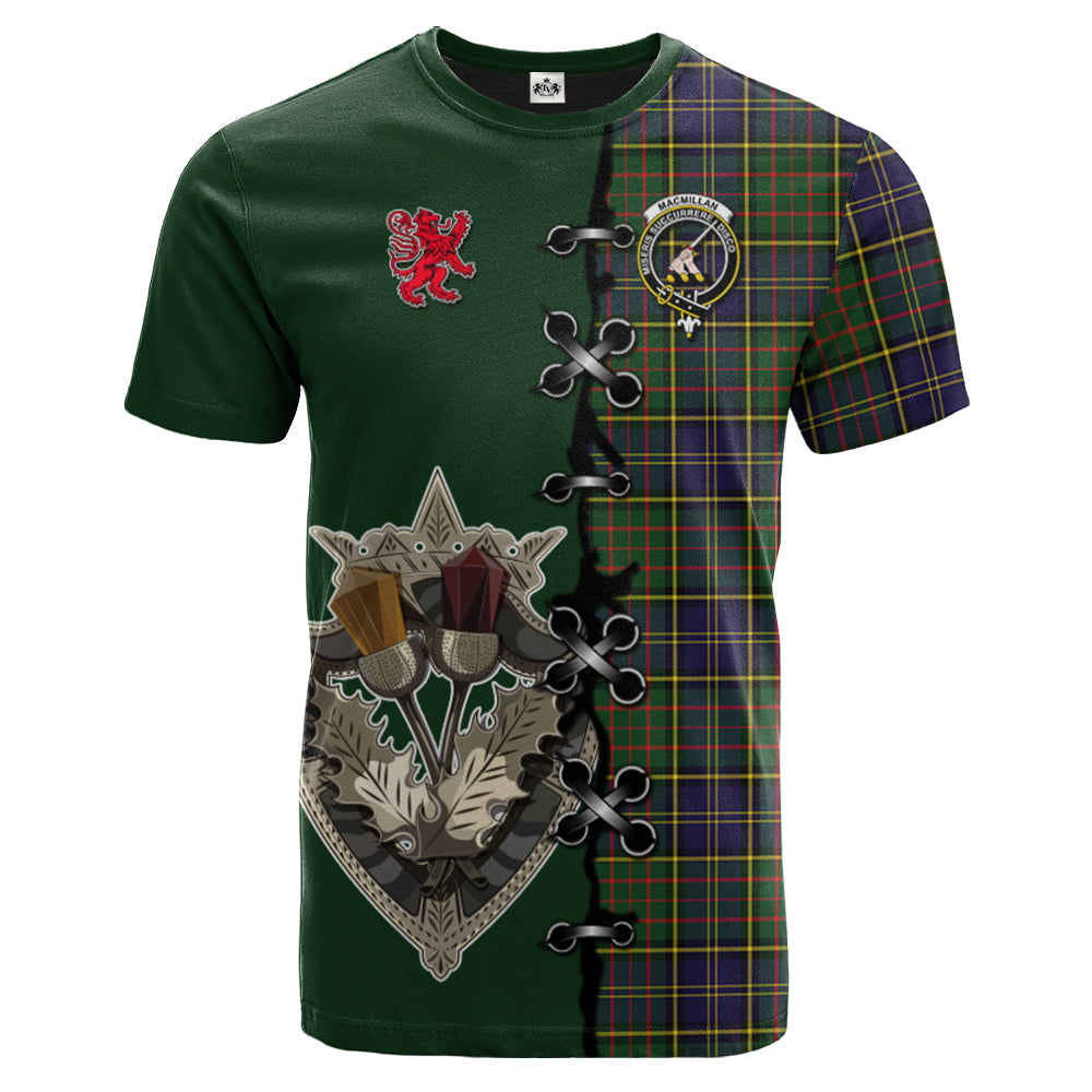 MacMillan Hunting Modern Tartan T-shirt - Lion Rampant And Celtic Thistle Style