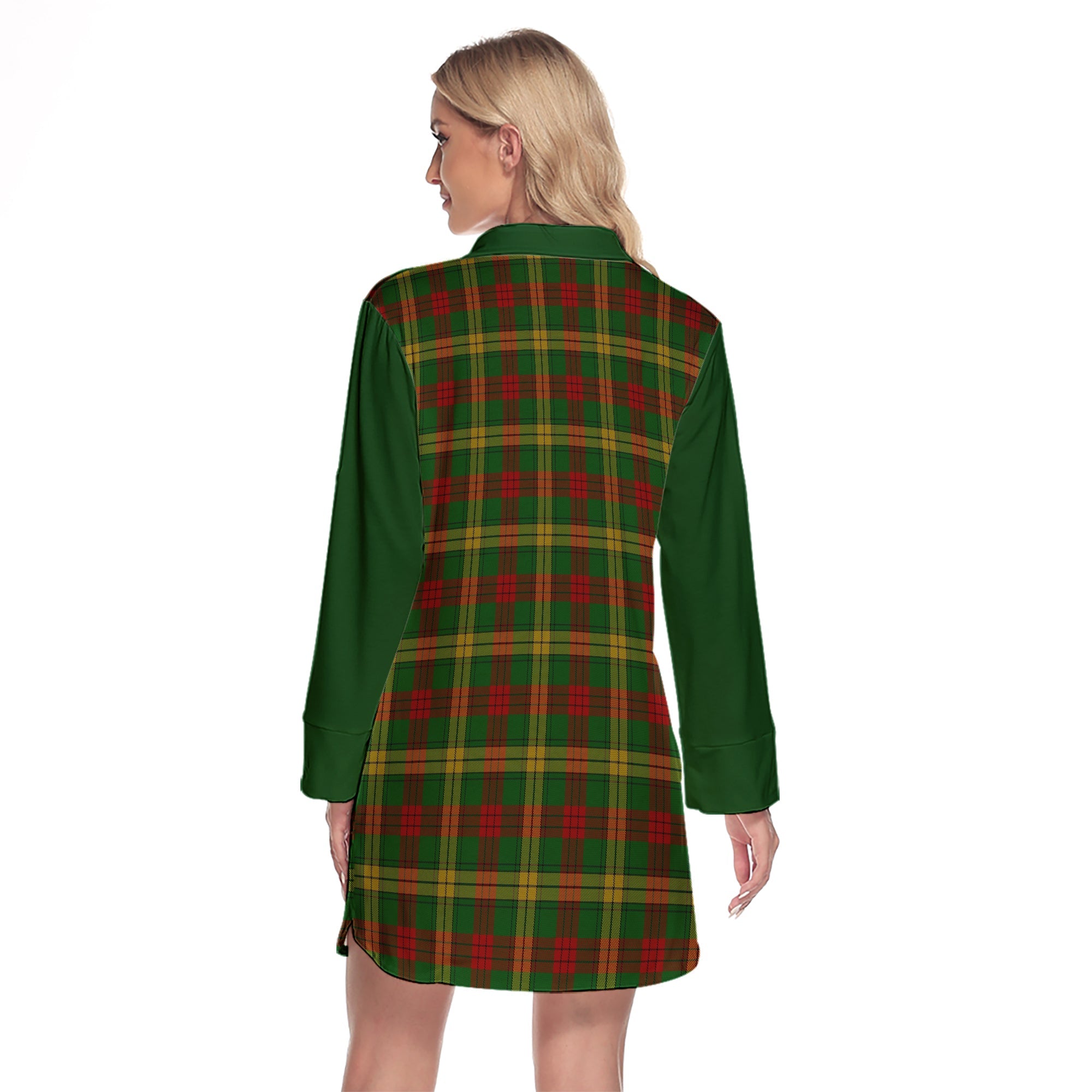 MacMillan Society Of Glasgow Tartan Women's Lapel Shirt Dress With Long Sleeve