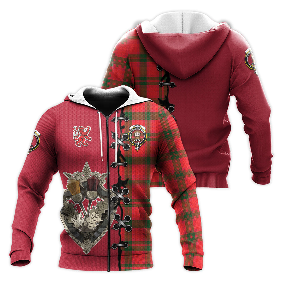 MacNab Modern Tartan Hoodie - Lion Rampant And Celtic Thistle Style