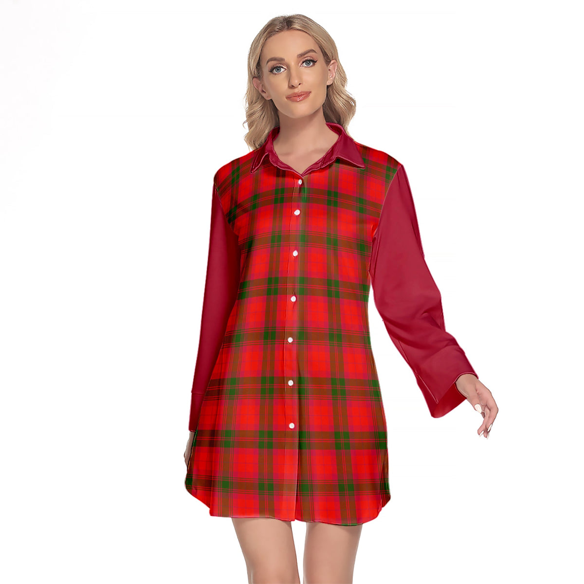 MacNab Modern Tartan Women's Lapel Shirt Dress With Long Sleeve