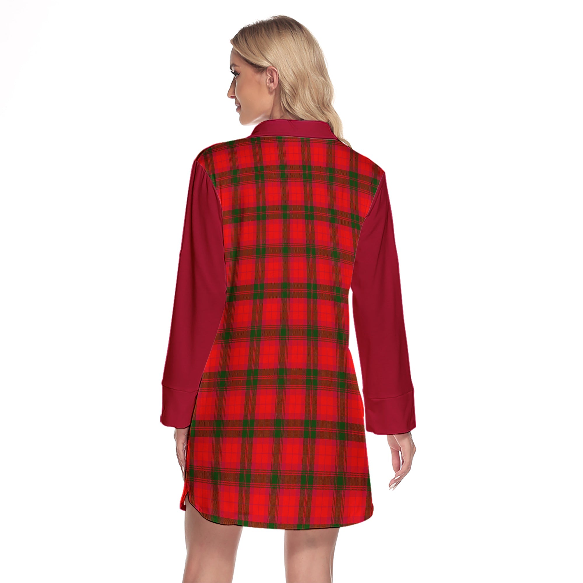 MacNab Modern Tartan Women's Lapel Shirt Dress With Long Sleeve