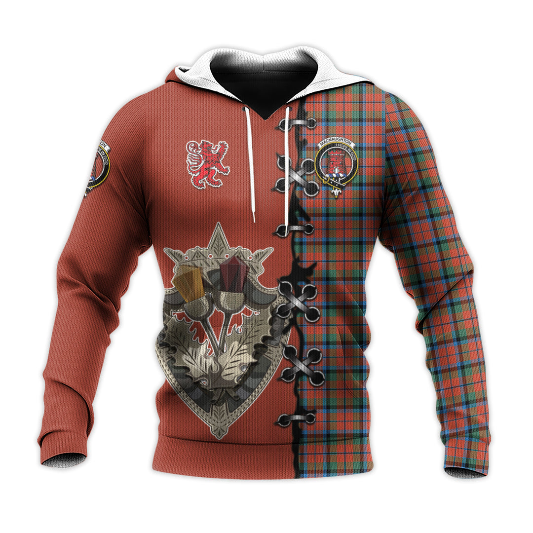 MacNaughton Ancient Tartan Hoodie - Lion Rampant And Celtic Thistle Style