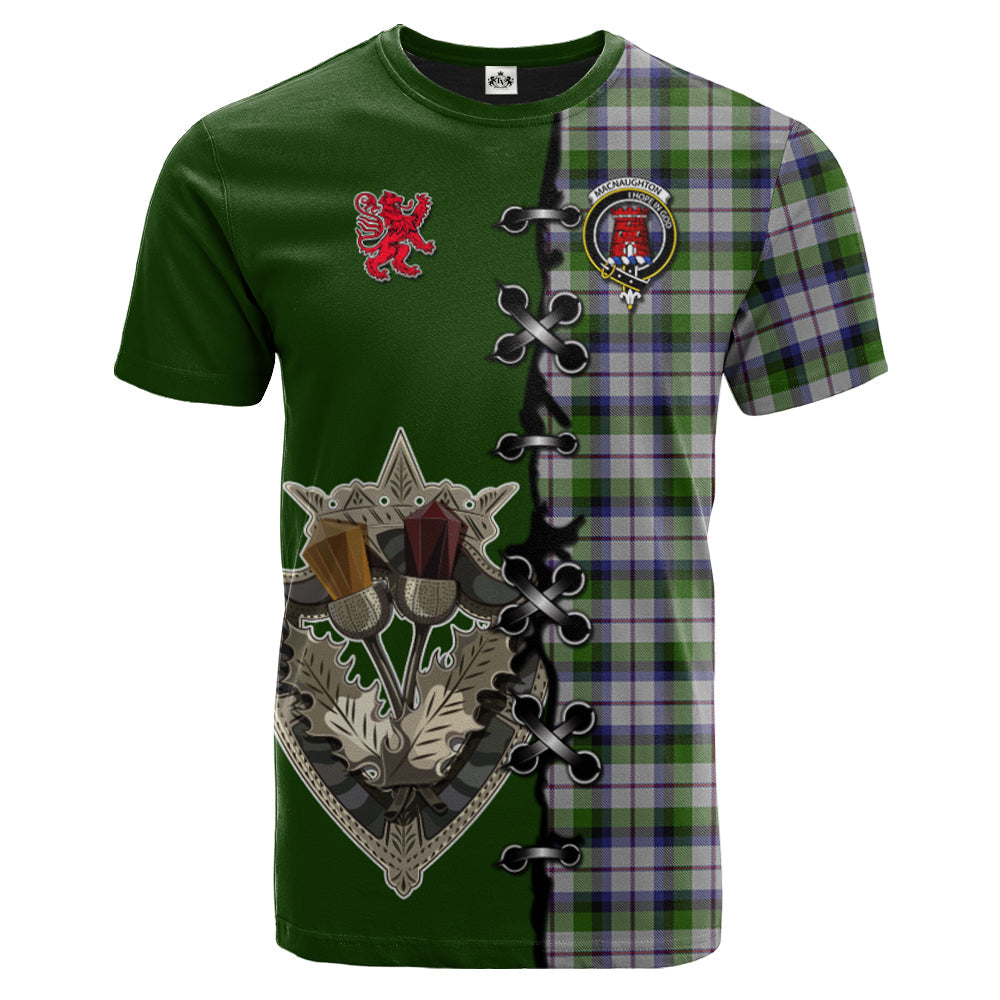 MacNaughton Dress Tartan T-shirt - Lion Rampant And Celtic Thistle Style