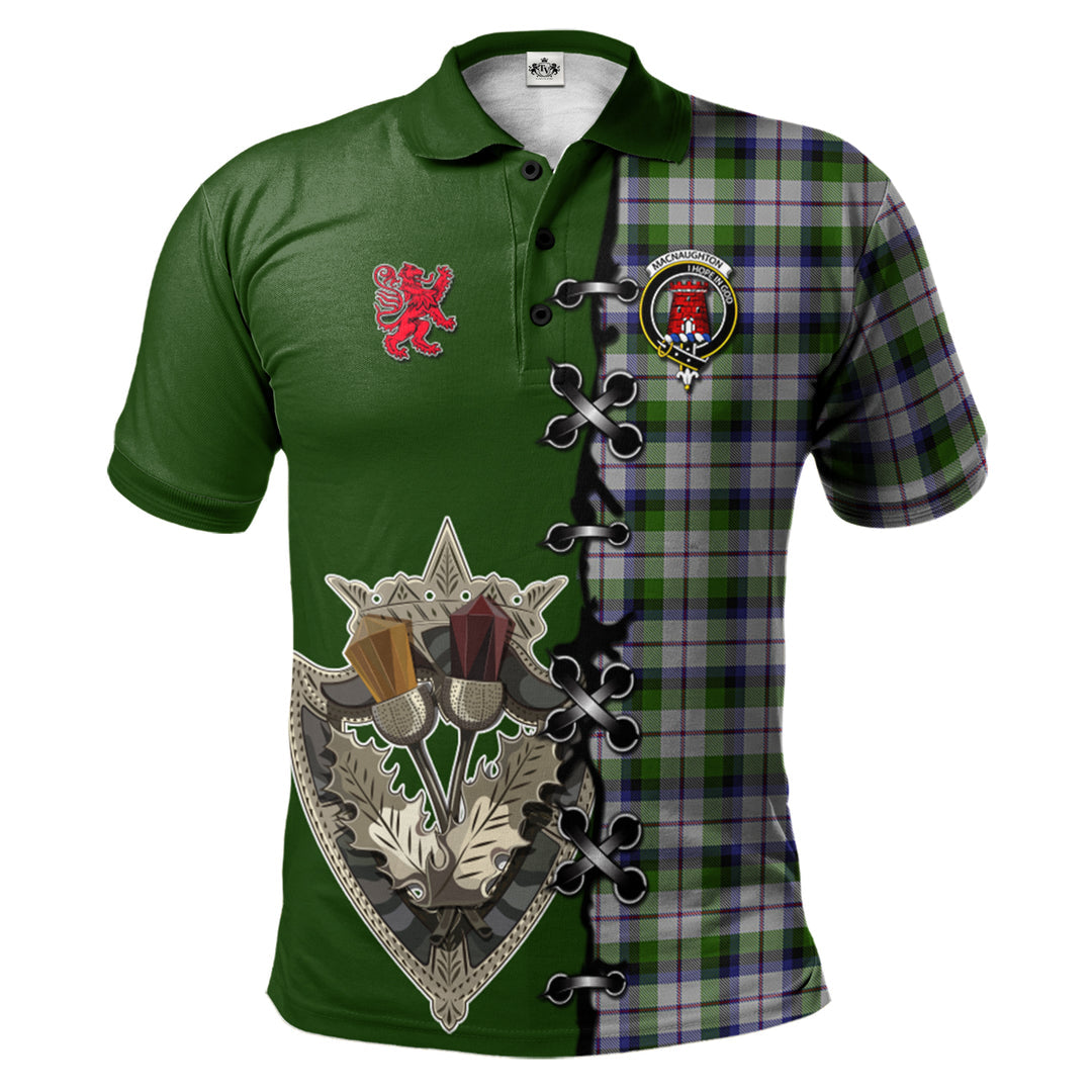 MacNaughton Dress Tartan Polo Shirt - Lion Rampant And Celtic Thistle Style