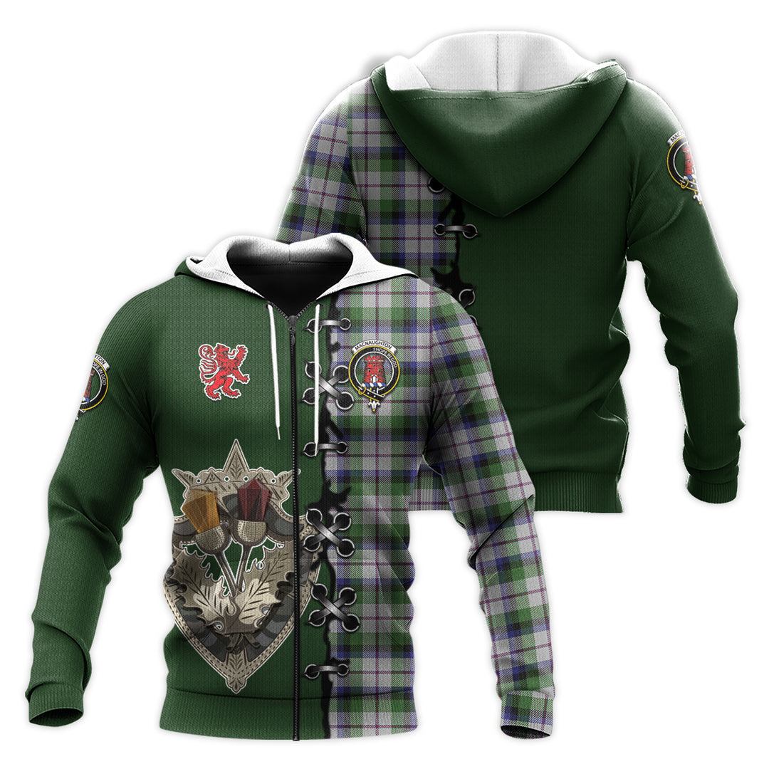 MacNaughton Dress Tartan Hoodie - Lion Rampant And Celtic Thistle Style