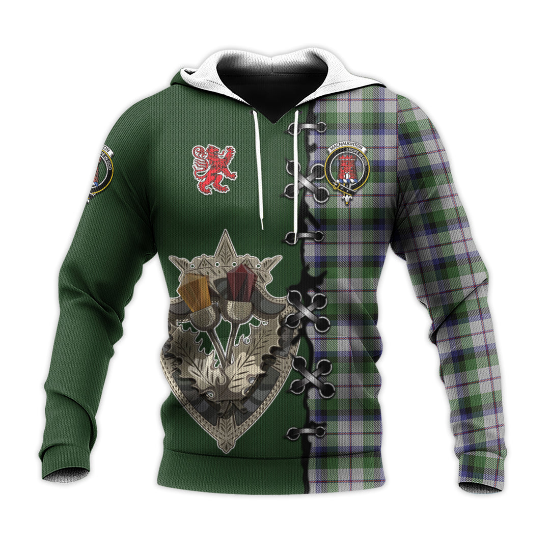 MacNaughton Dress Tartan Hoodie - Lion Rampant And Celtic Thistle Style