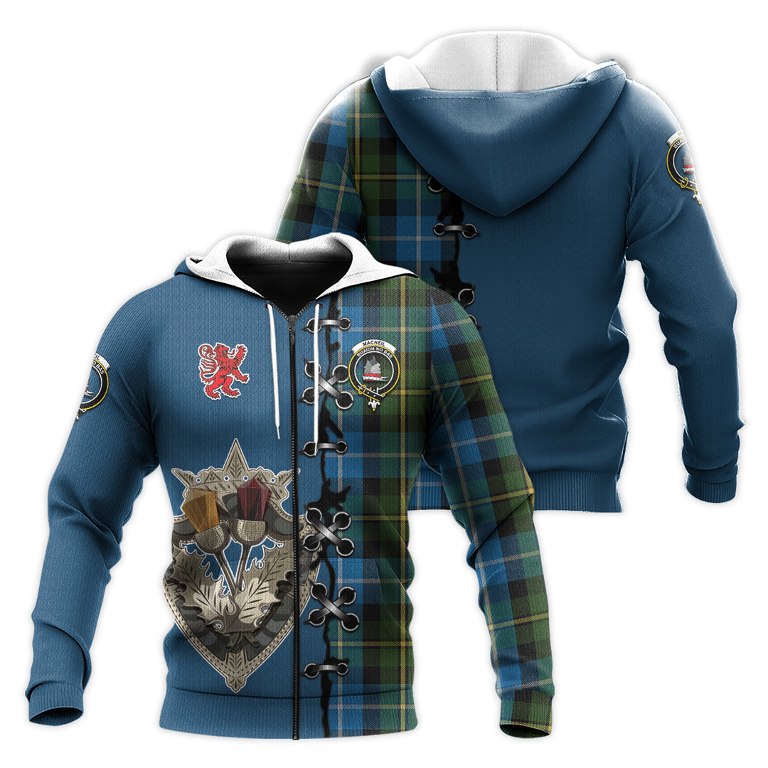 MacNeil of Barra Tartan Hoodie - Lion Rampant And Celtic Thistle Style