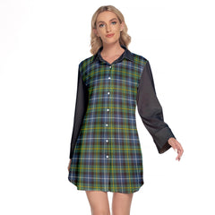 MacNeil Of Barra Ancient Tartan Women's Lapel Shirt Dress With Long Sleeve