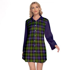 MacNeil Of Barra Modern Tartan Women's Lapel Shirt Dress With Long Sleeve