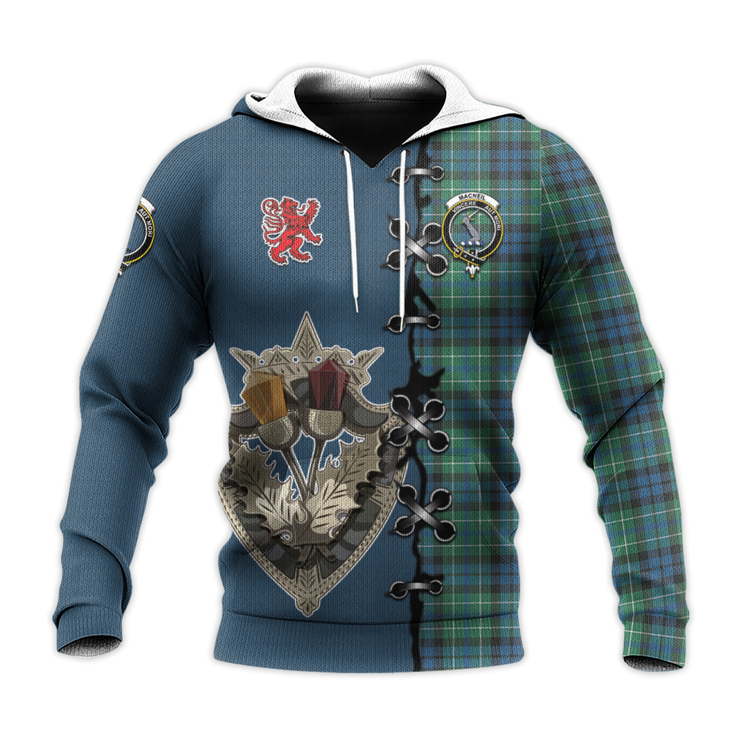 MacNeil of Colonsay Ancient Tartan Hoodie - Lion Rampant And Celtic Thistle Style