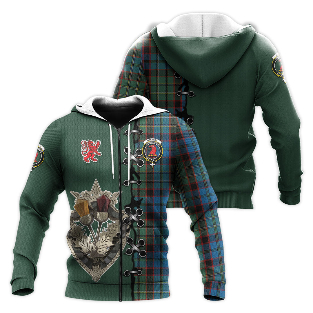 MacNicol Hunting Tartan Hoodie - Lion Rampant And Celtic Thistle Style