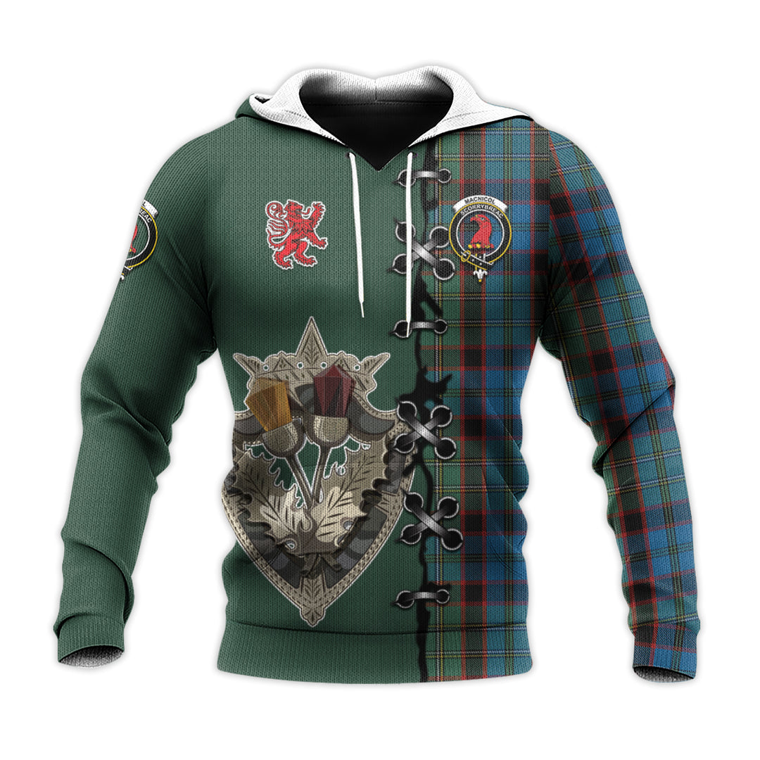 MacNicol Hunting Tartan Hoodie - Lion Rampant And Celtic Thistle Style