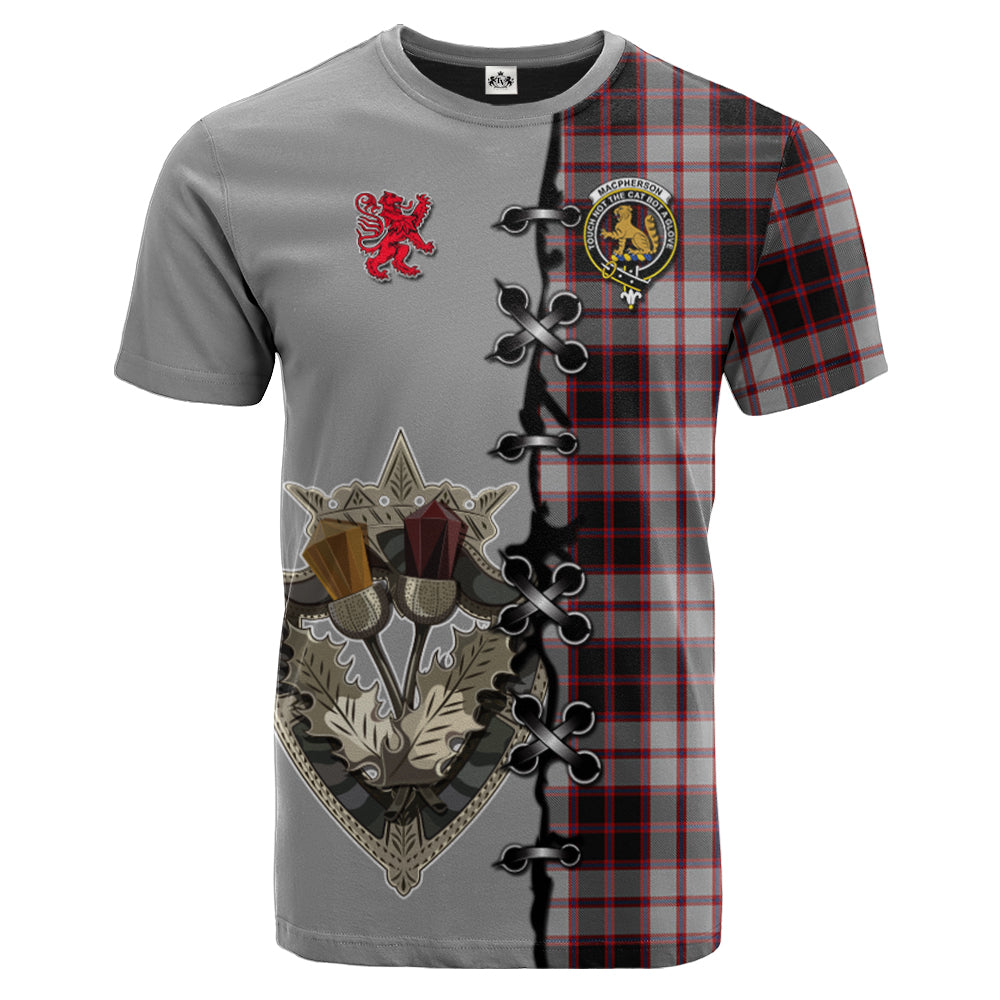 MacPherson Tartan T-shirt - Lion Rampant And Celtic Thistle Style