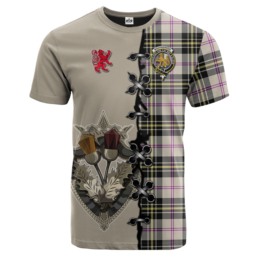 MacPherson Dress Ancient Tartan T-shirt - Lion Rampant And Celtic Thistle Style