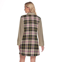 MacPherson Dress Ancient Tartan Women's Lapel Shirt Dress With Long Sleeve