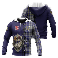 MacPherson Dress Blue Tartan Hoodie - Lion Rampant And Celtic Thistle Style