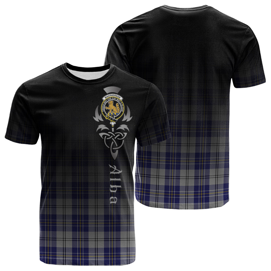 MacPherson Dress Blue Tartan Crest T-shirt - Alba Celtic Style